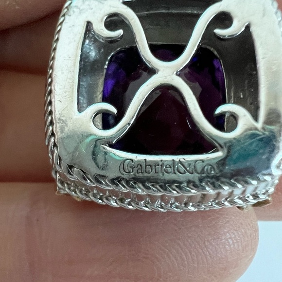 🔴Authentic Gabriel & Co Large Amethyst Sterling Silver & 14k Gold Pendent 🔴 - Picture 3 of 6